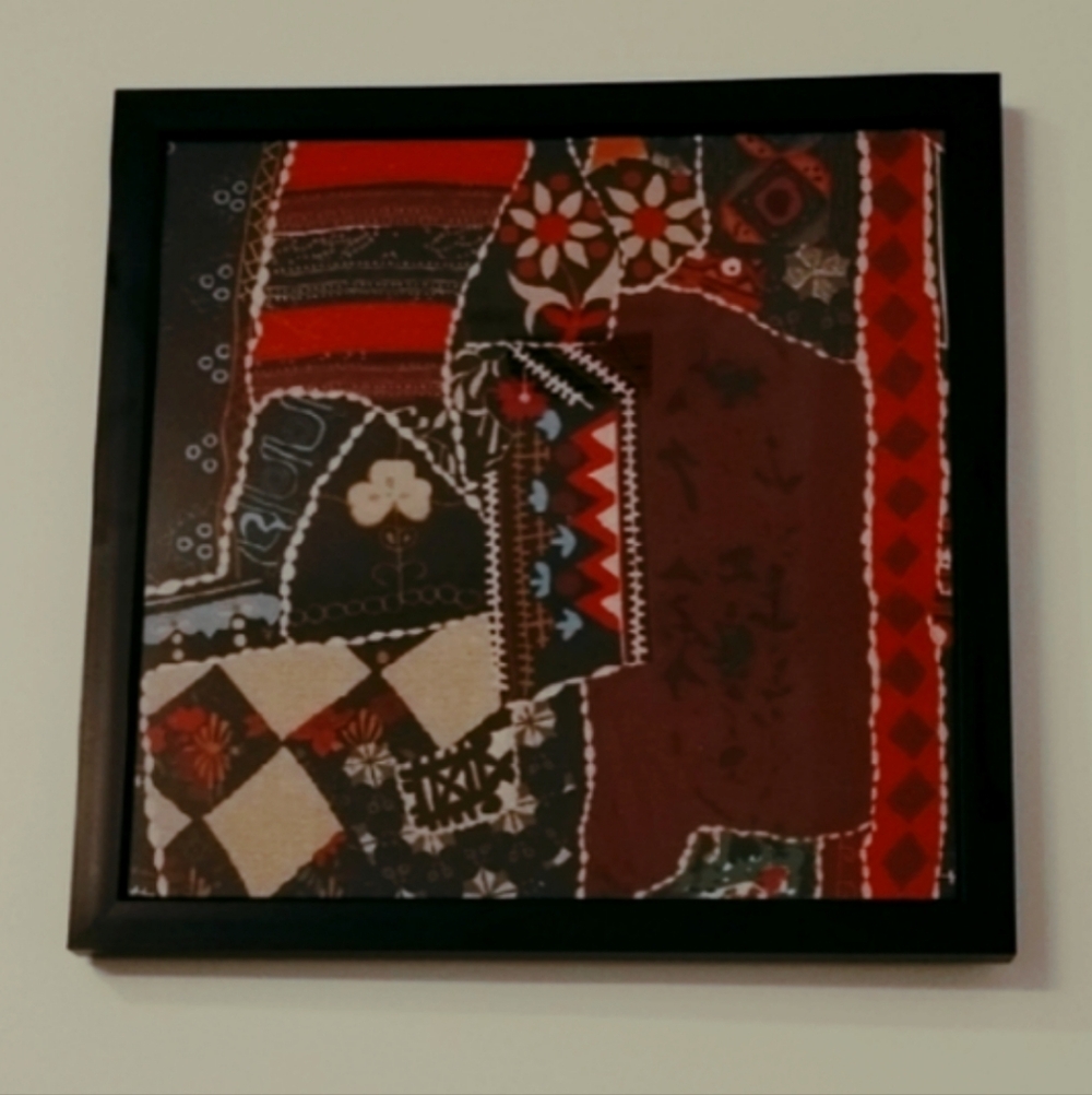 Hand Crafted Patchwork Art in Red and Brown